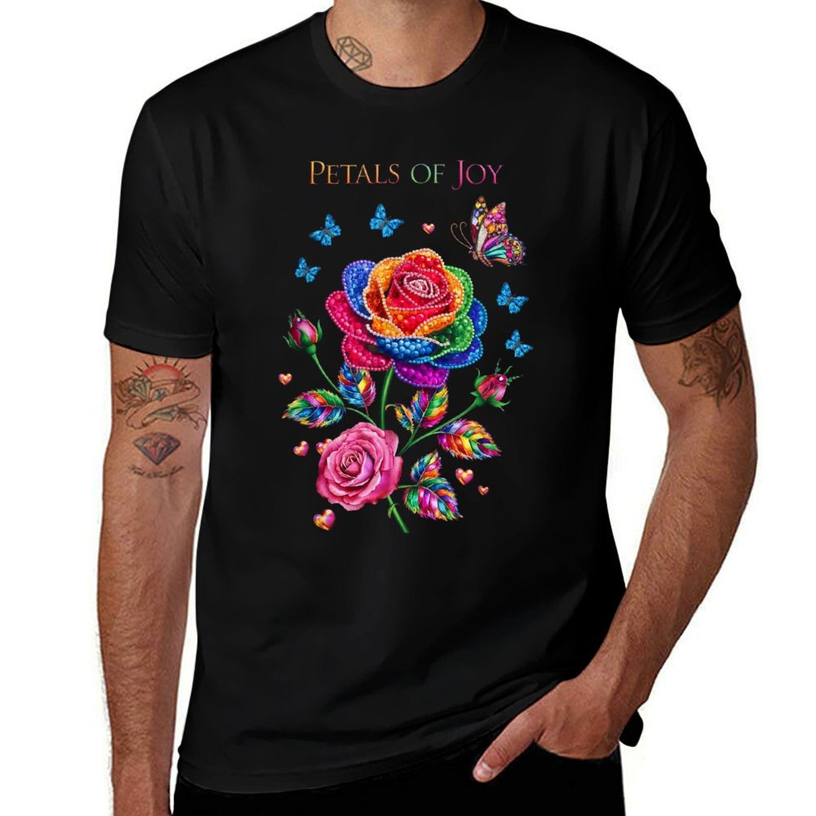 Petals of Joy Colorful Rose And Butterfly Art  Relaxed-fit T-Shirt