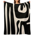Mid Century Modern Kwaito Abstract Pattern in Black And Almond Cream Shrink-resistant Throw Blanket