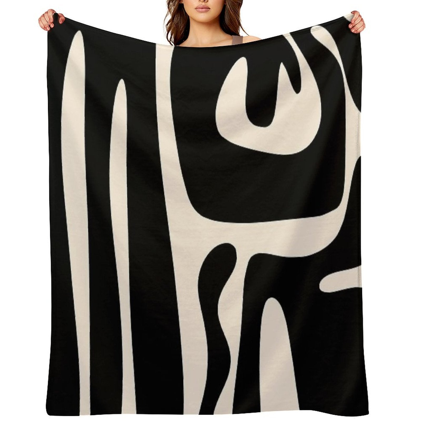 Mid Century Modern Kwaito Abstract Pattern in Black And Almond Cream Shrink-resistant Throw Blanket