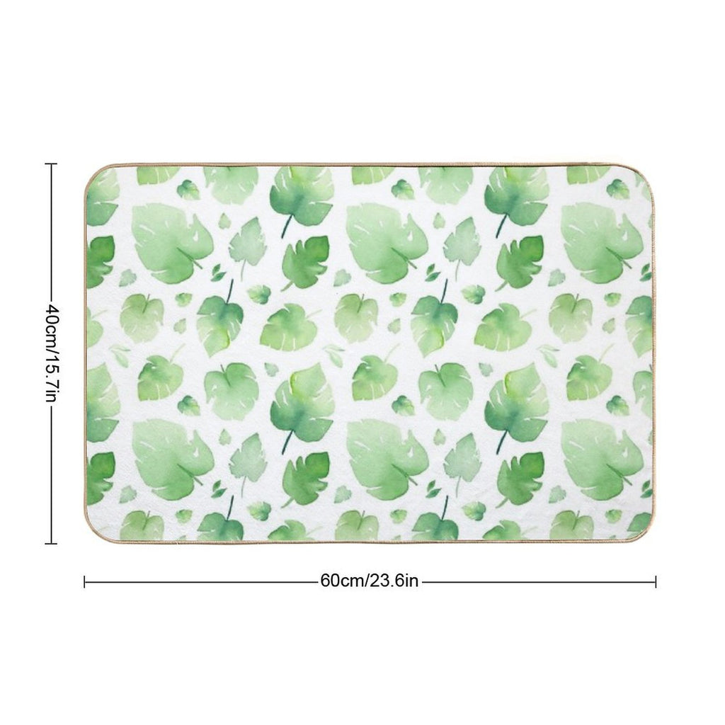 Watercolor Monstera Leaves Pattern  Fade-Resistant Bath Mat