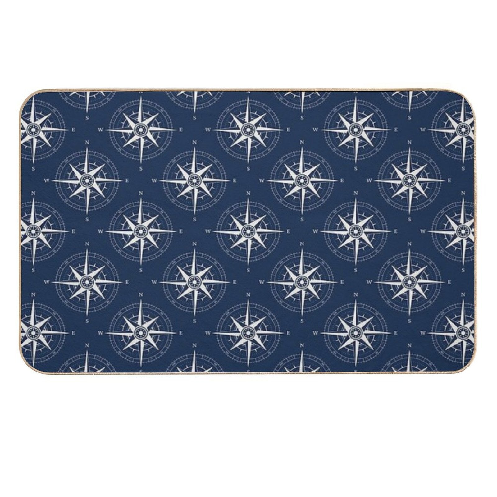 Vintage Nautical Compass Rose ~ Nautical Pattern ~ White on Navy Blue  Easy Maintenance Bath Mat