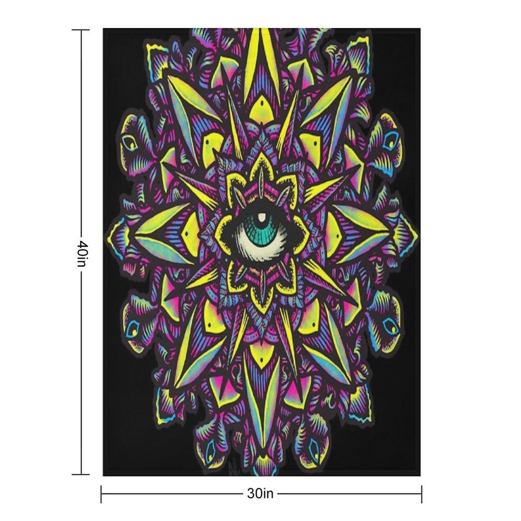 Dharma Wheel Neon Mandala Eye Machine-washable Throw Blanket