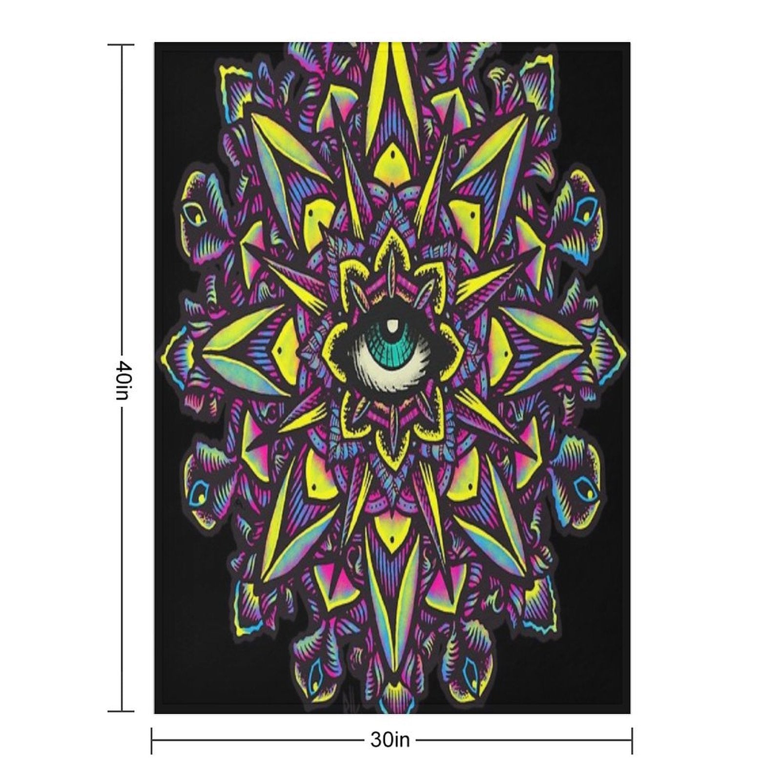 Dharma Wheel Neon Mandala Eye Machine-washable Throw Blanket