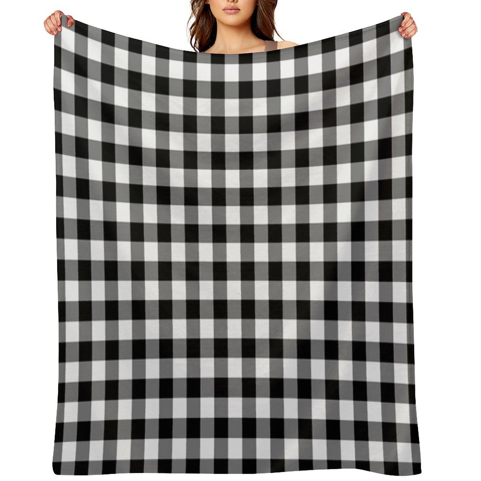 Black And White Gingham Checked Pattern Machine-washable Throw Blanket