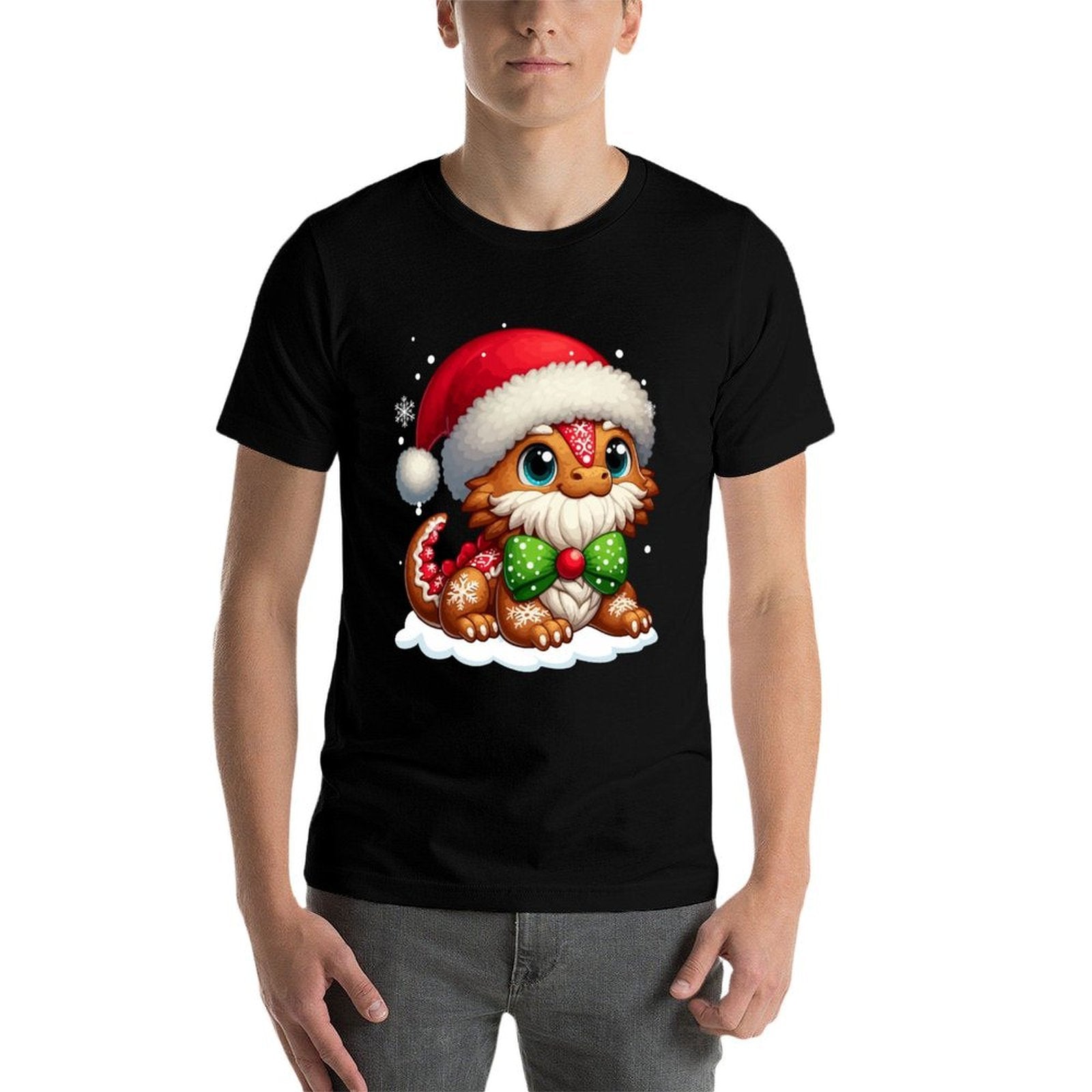 Santa Gingerbread Bearded Dragon Xmas Baking Cookies Baker  Rolled Sleeves T-Shirt