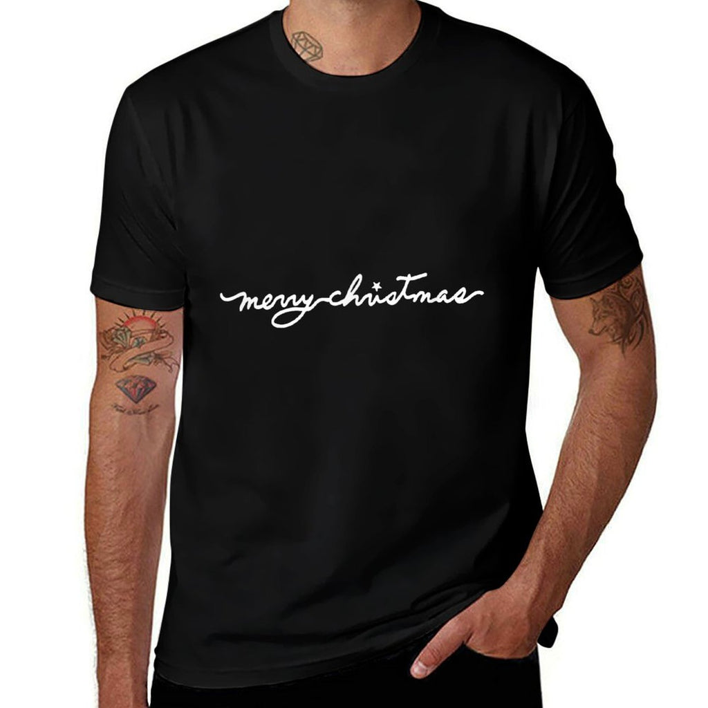 Merry Christmas Simple Cursive Graphic Casual Menn Women  Oversized Silhouette T-Shirt