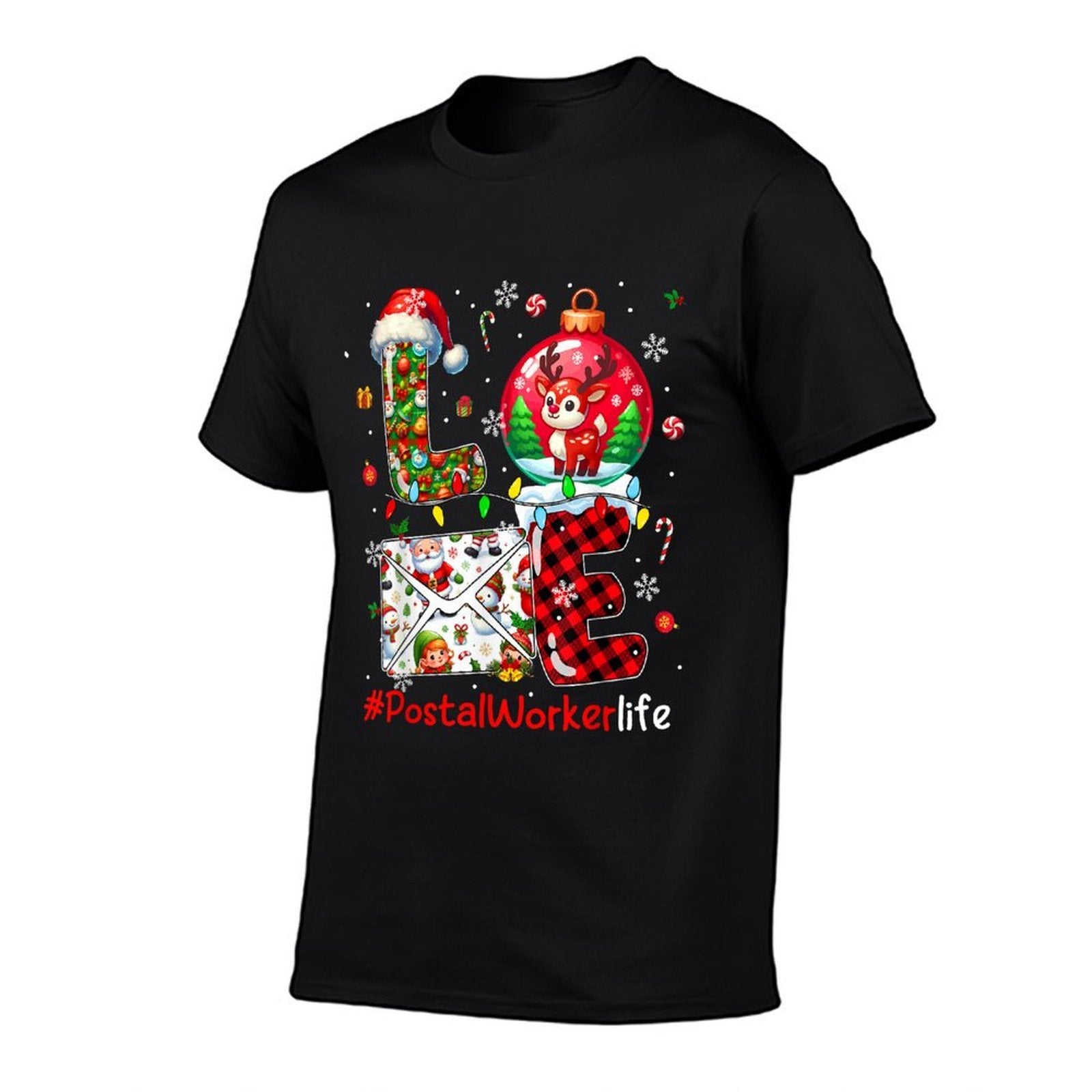 LOVE Postal Worker Christmas Santa Reindeer Matching Team  High-quality Stitching T-Shirt