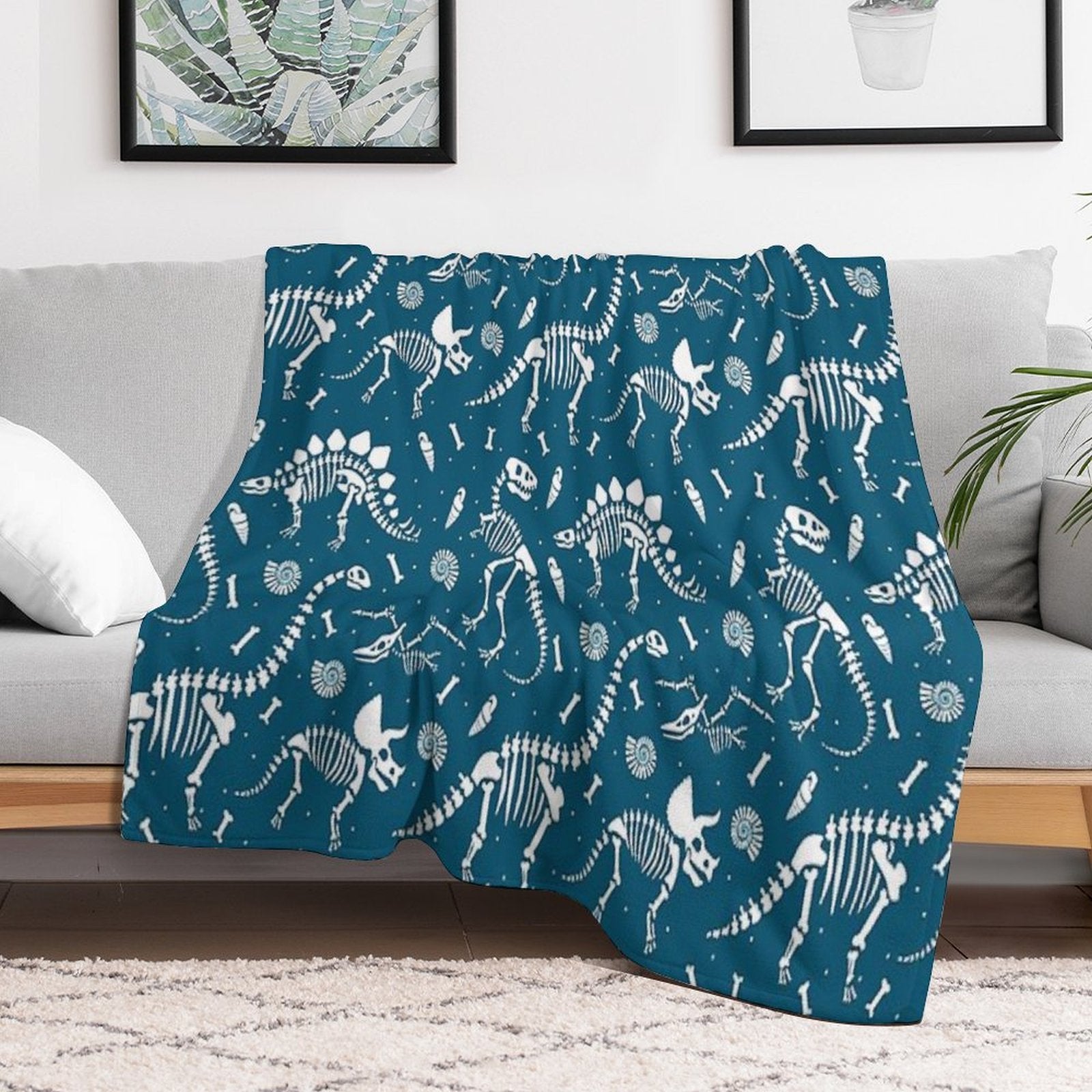 Dinosaur Fossils in Blue All-season Throw Blanket