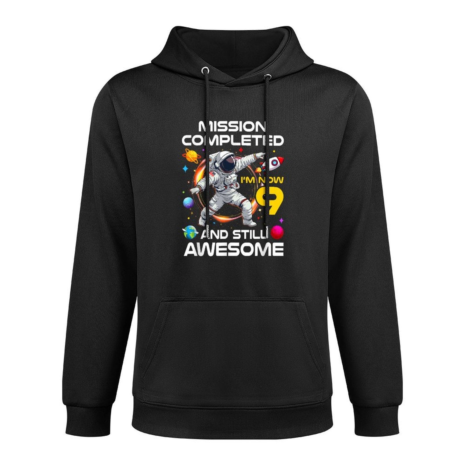 9Th Birthday Astronaut 9 Years Old Outer Space Birthday Medium-Weight Fabric Hoodie