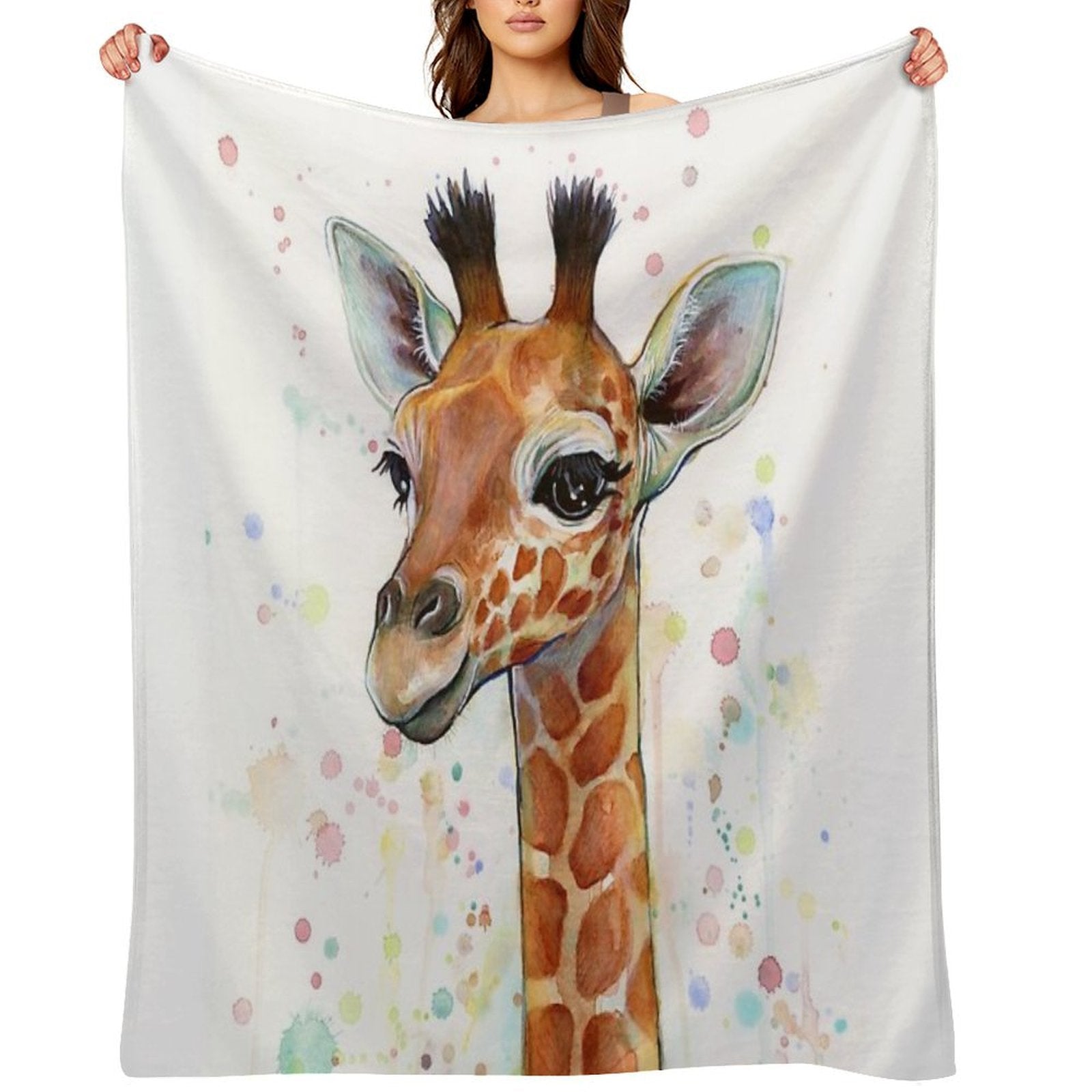Baby Giraffe Watercolor Painting, Nursery Art Quick-dry Throw Blanket