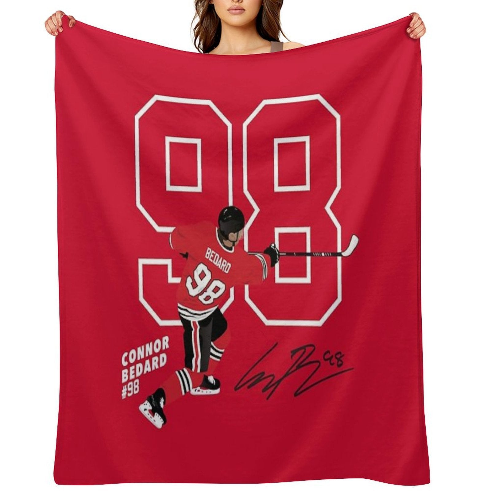 Connor Bedard Blackhawks #98 Signature Art Anti-pilling Throw Blanket