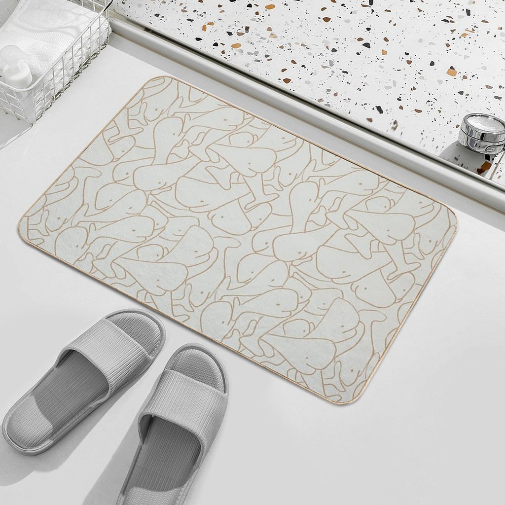 Seamless Line Drawing Whale Pattern Mint Green And Beige  Slip-Resistant Bath Mat