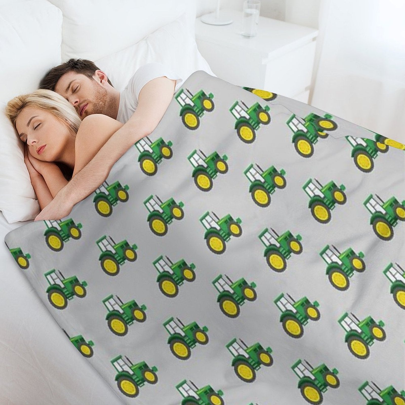 Green Tractors on Grey - Farming - Farm Themed Compact Throw Blanket