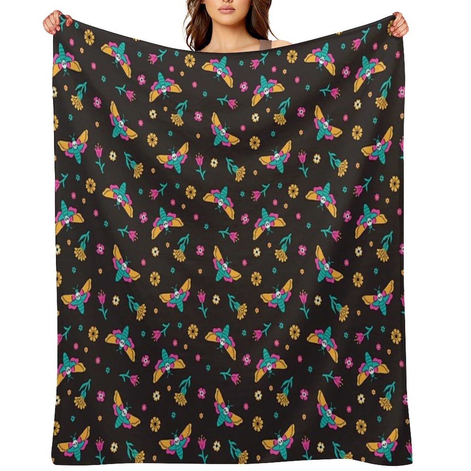 Death's Head Butterflies And Flowers Multi-functional Throw Blanket