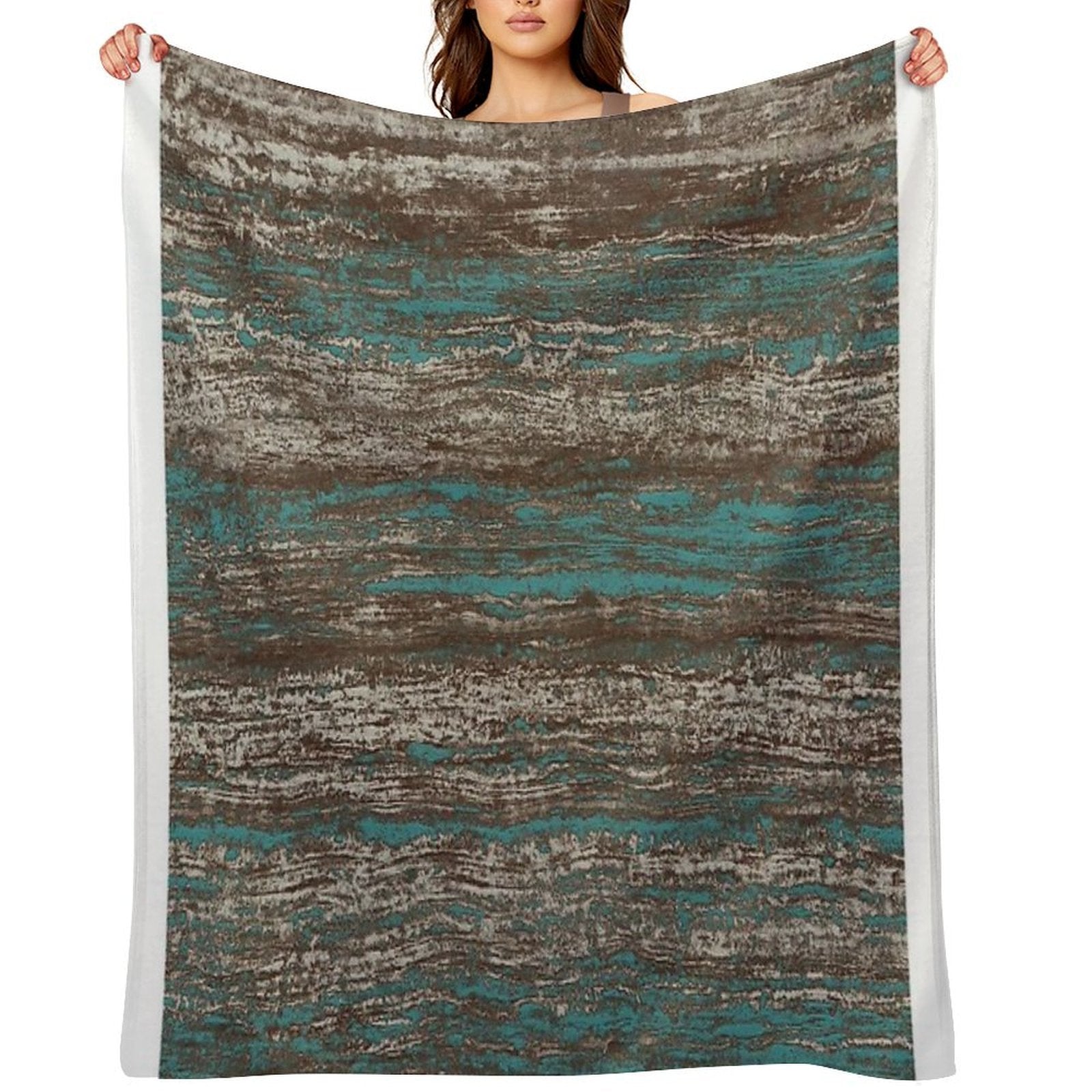 Teal Blue Dark Chocolate Grey Brown Melange Quick-dry Throw Blanket