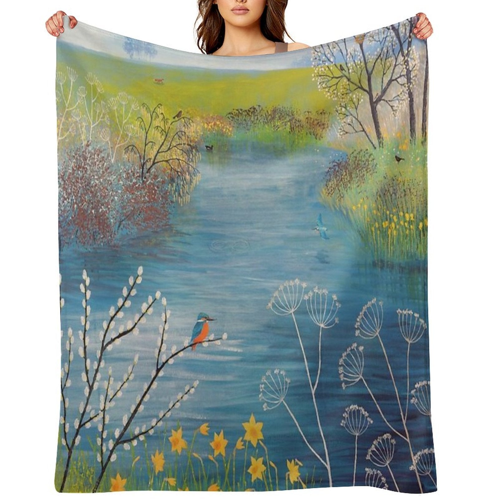 Spring at Kingfisher Pool Wrinkle-free Throw Blanket