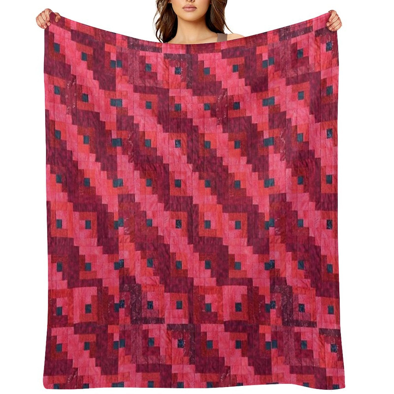 Red Log Cabin Quilt Eco-conscious Throw Blanket