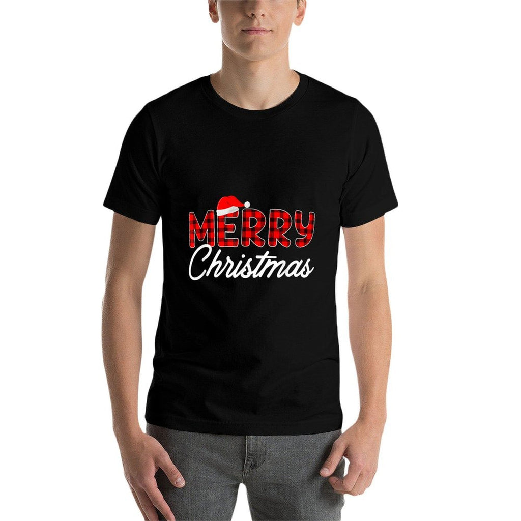 Merry Christmas Buffalo Plaid Red Santa Hat  Vintage-inspired T-Shirt