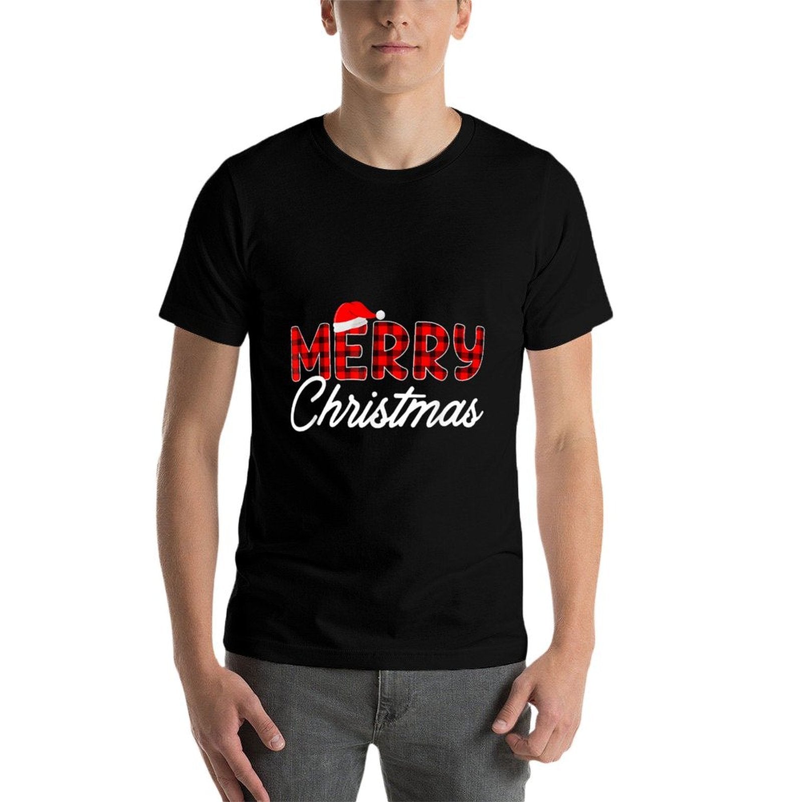 Merry Christmas Buffalo Plaid Red Santa Hat  Vintage-inspired T-Shirt