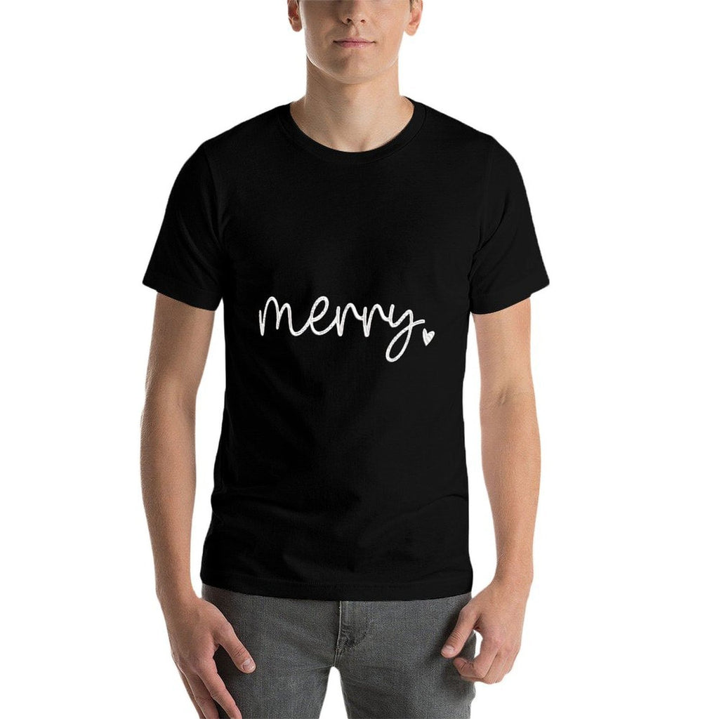 Merry Christmas Minimal Script Font Xmas Holiday Pajamas  Trendy Pattern T-Shirt