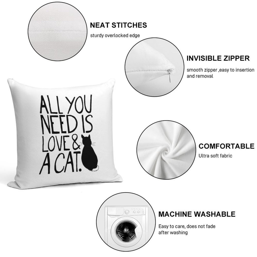 All You Need Is Love And A Cat Soft Shrink-Resistant Throw Pillow