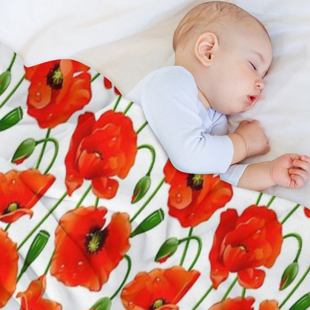 Beautiful Red Poppy Flowers Machine-washable Throw Blanket
