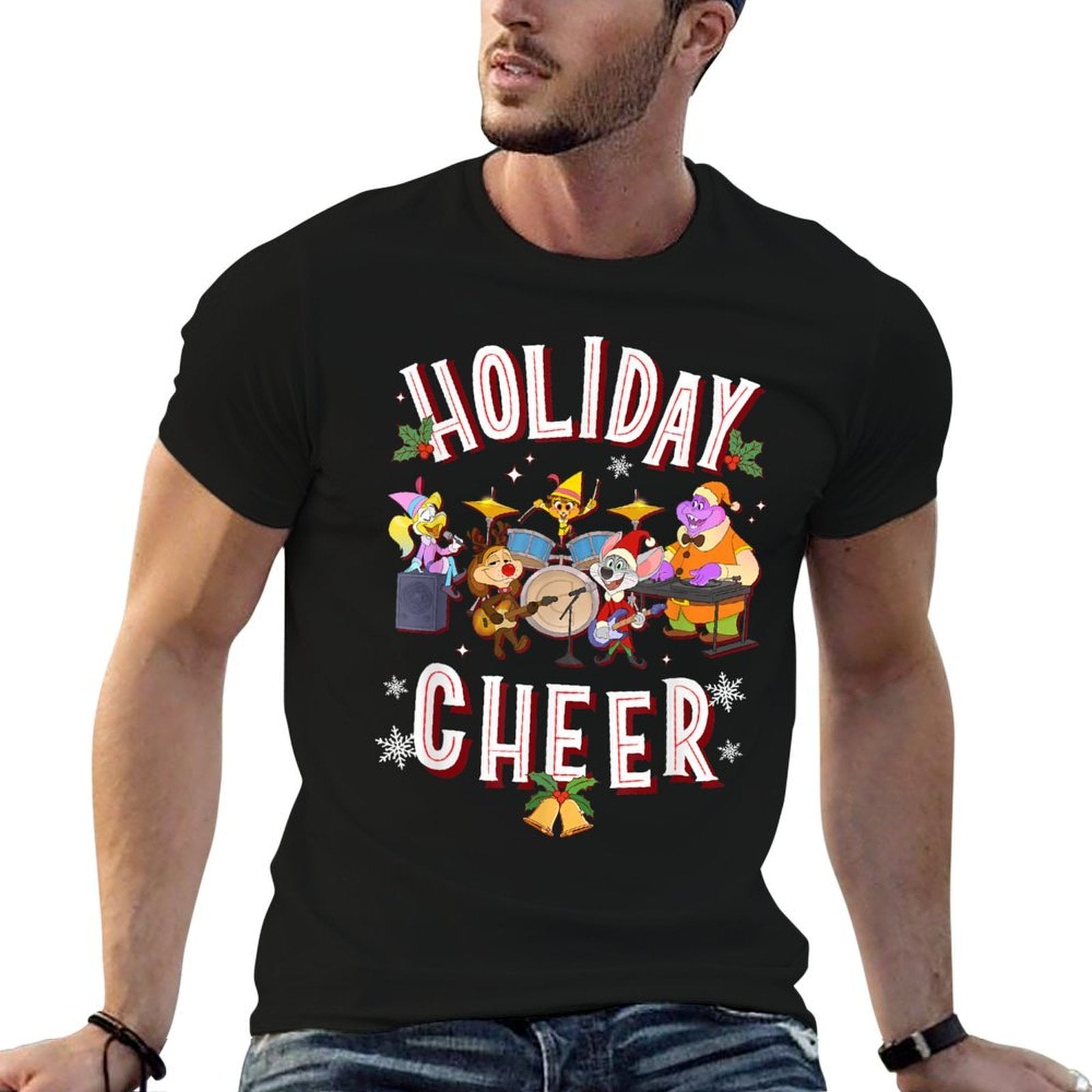 Chuck E. Cheese Christmas Holiday Cheer Group Shot  Polyester Blend T-Shirt