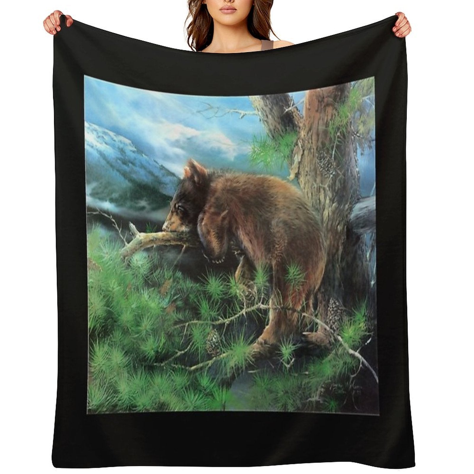 Cinnamon Tree Black Bear Cub Anti-pilling Throw Blanket