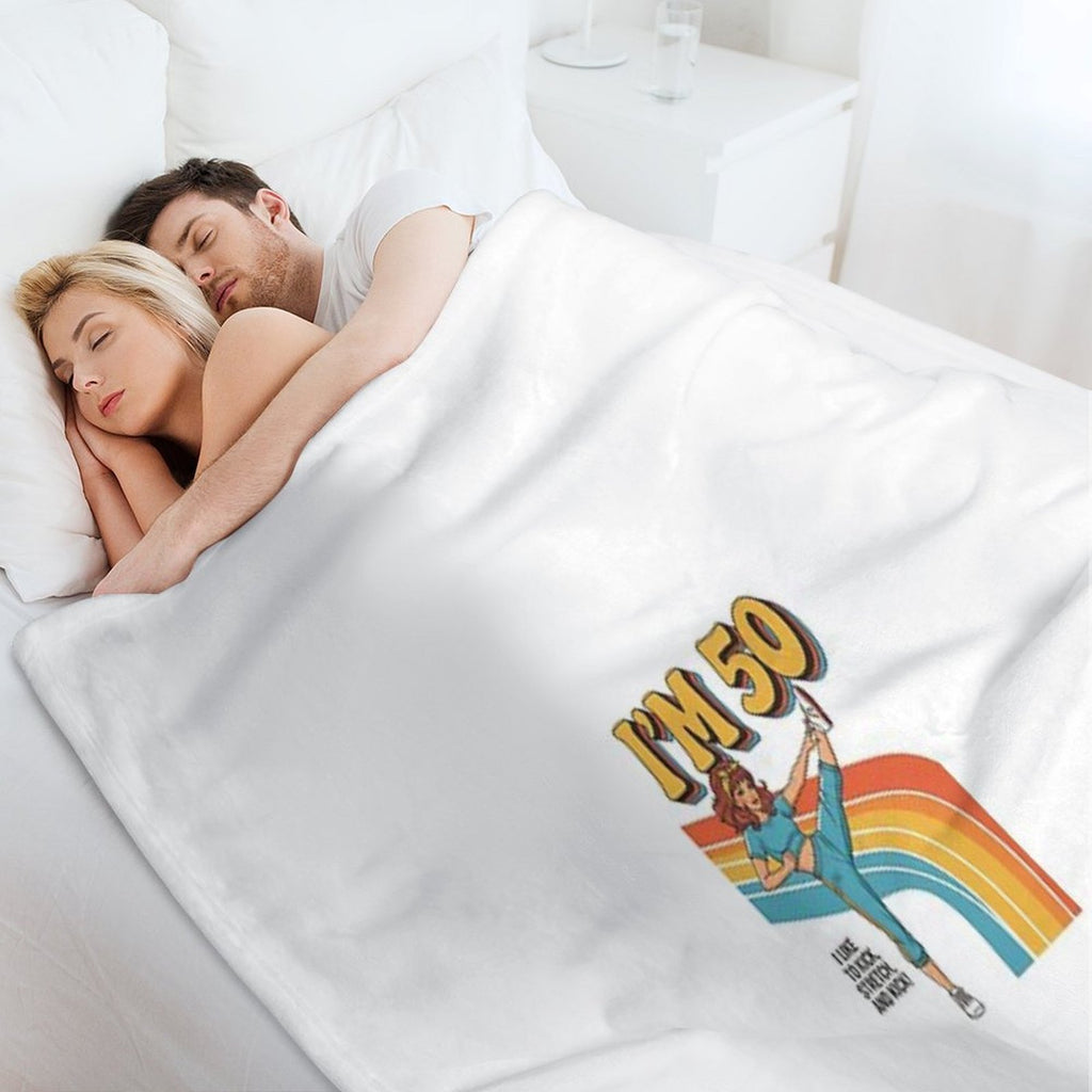 I'm 50 I Like to Kick, Streth, And Kick! Funny 50 Years Old Travel-friendly Throw Blanket
