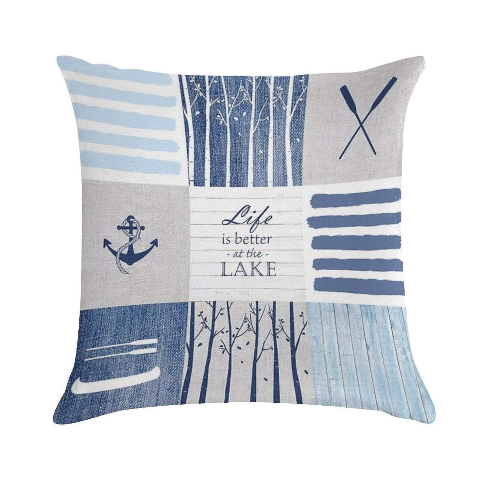 Life Is Better at The Lake Patchwork Soft Fade-Resistant Throw Pillow