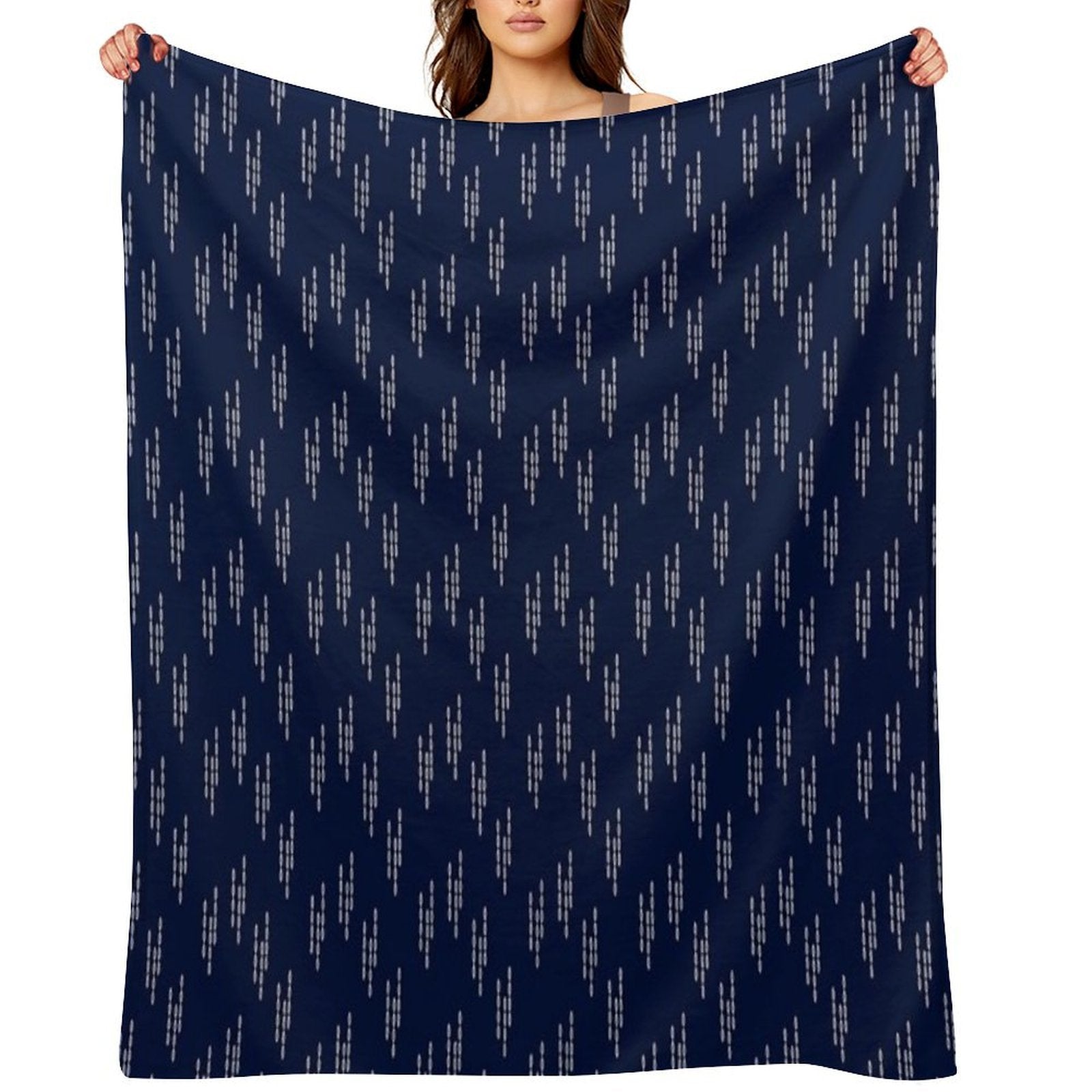 Sashiko Embroidery Japanese Pattern Design Shrink-resistant Throw Blanket