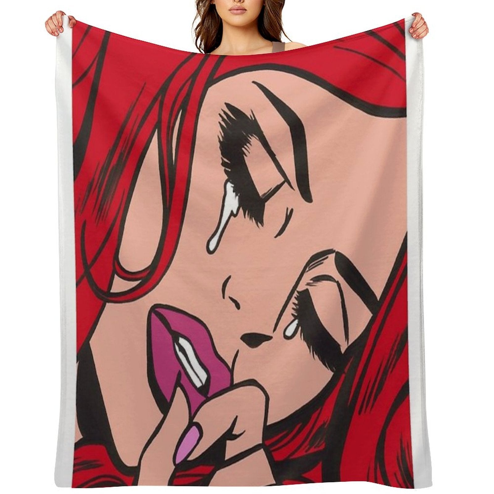 Red Crying Comic Girl Eco-conscious Throw Blanket