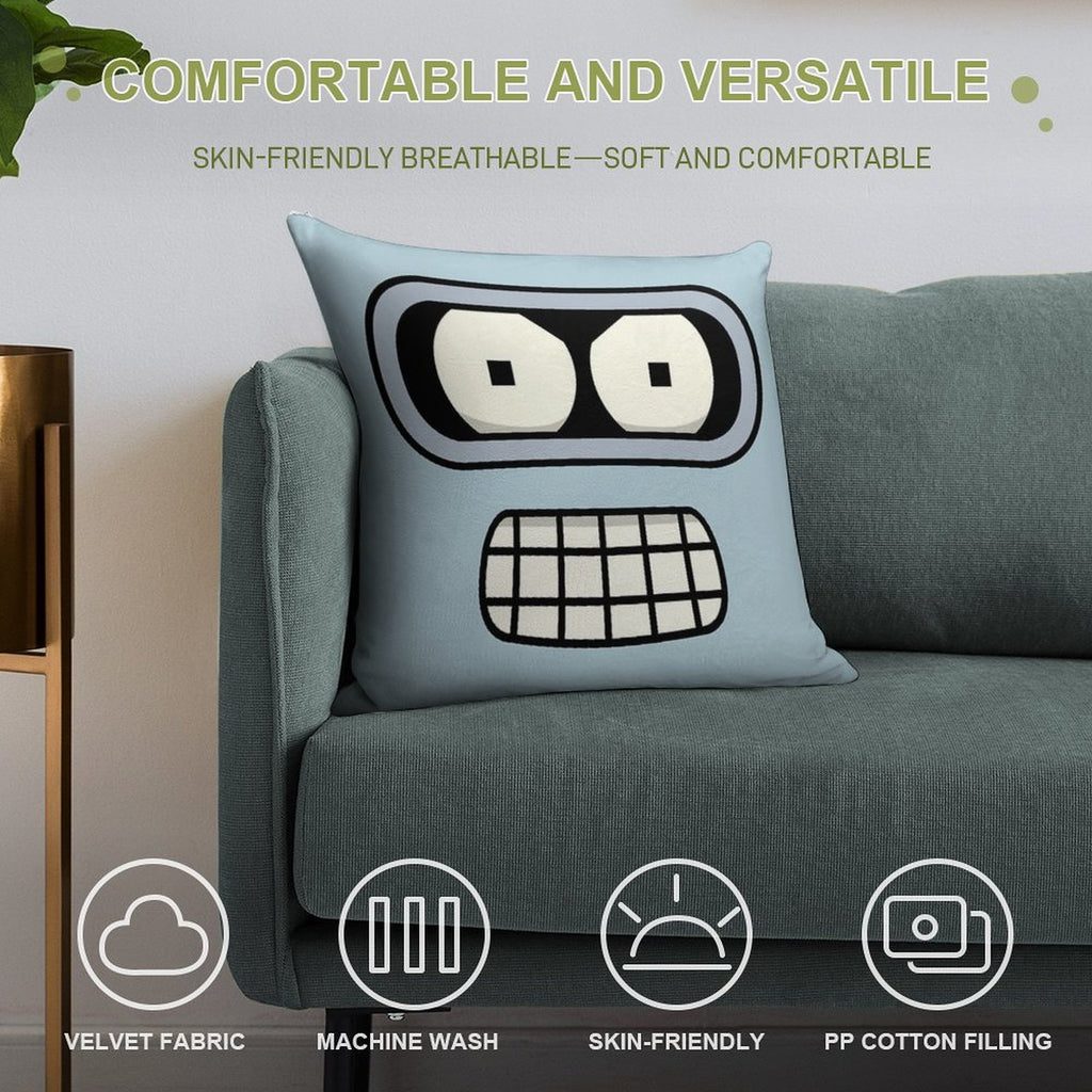 Bender's Face Soft Skin-Friendly Throw Pillow