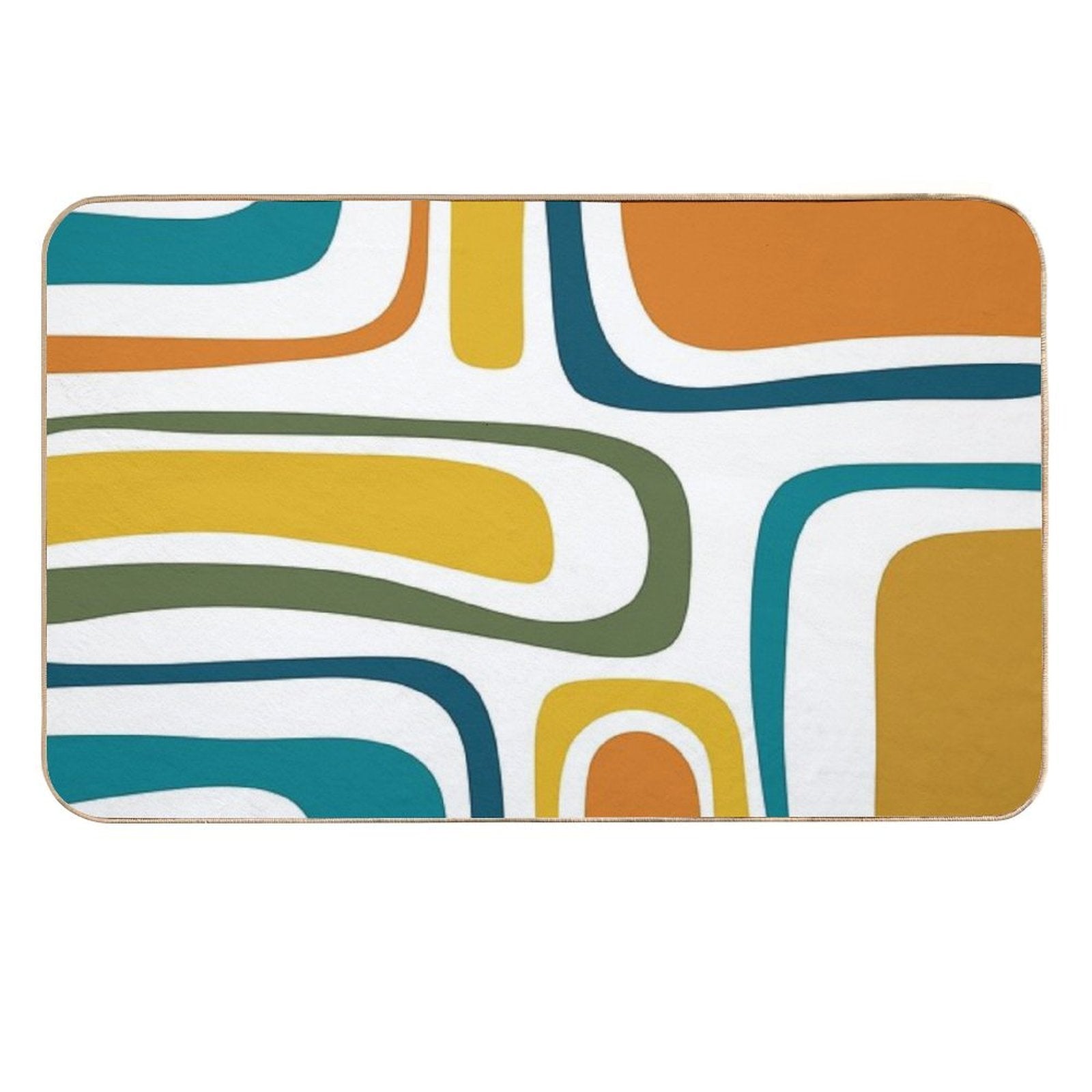 Palm Springs Retro Midcentury Modern Abstract Pattern in Moroccan Teal, Mustard, Orange, Olive And White  Easy To Clean Bath Mat