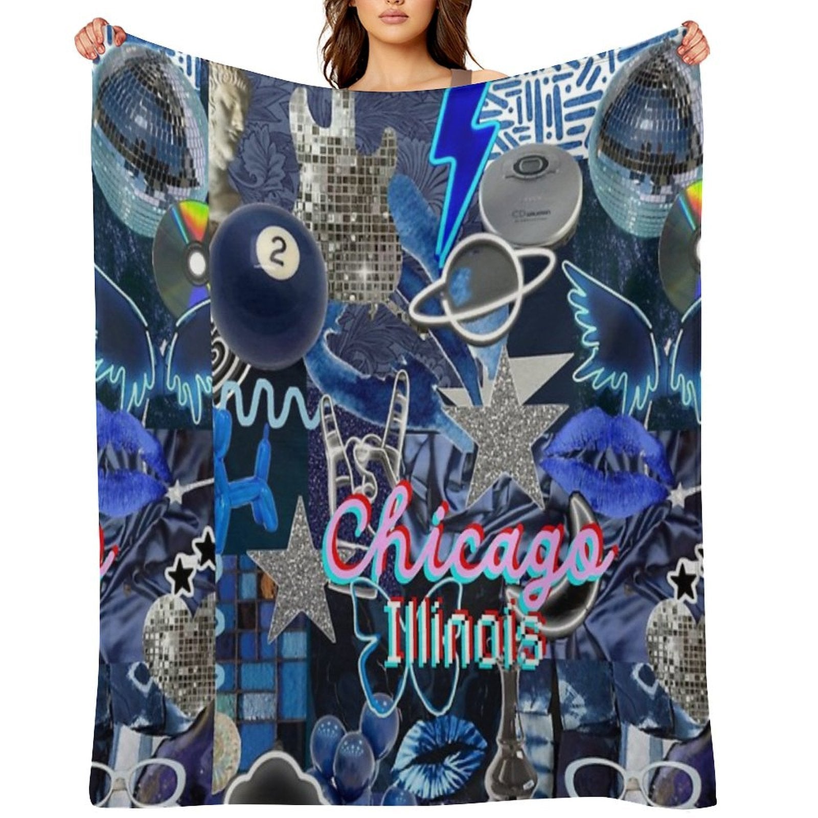Chicago Illinois COLLAGE Machine-washable Throw Blanket