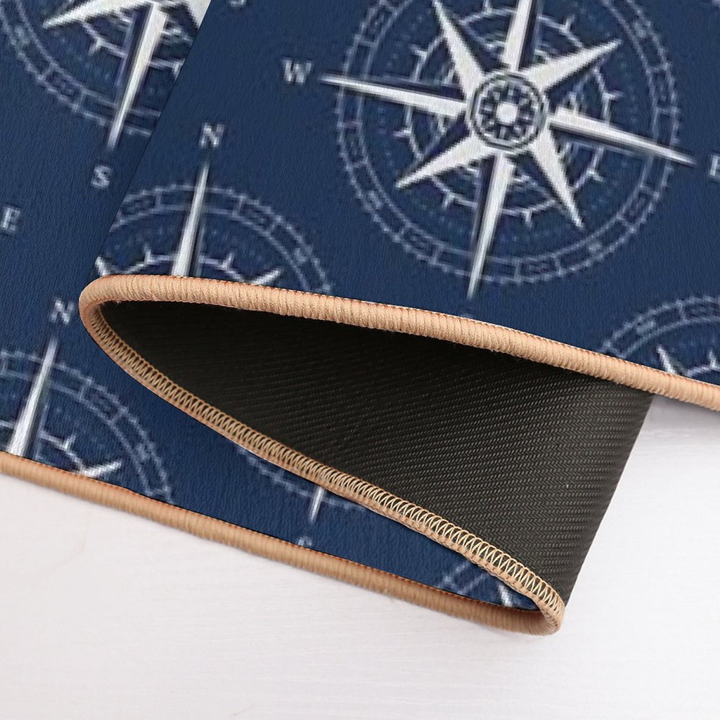 Vintage Nautical Compass Rose ~ Nautical Pattern ~ White on Navy Blue  Easy Maintenance Bath Mat