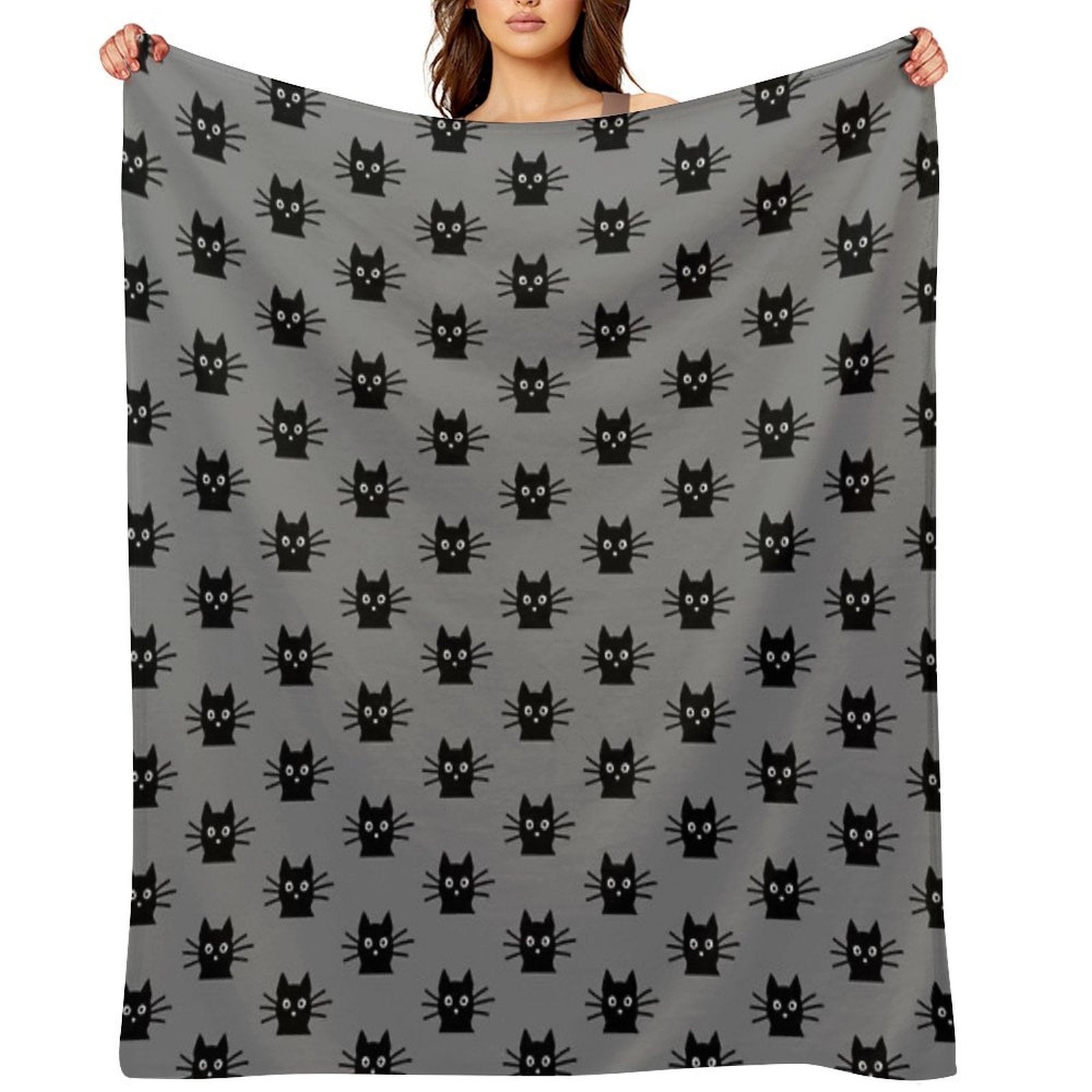 Black Cat Face Easy Care Throw Blanket