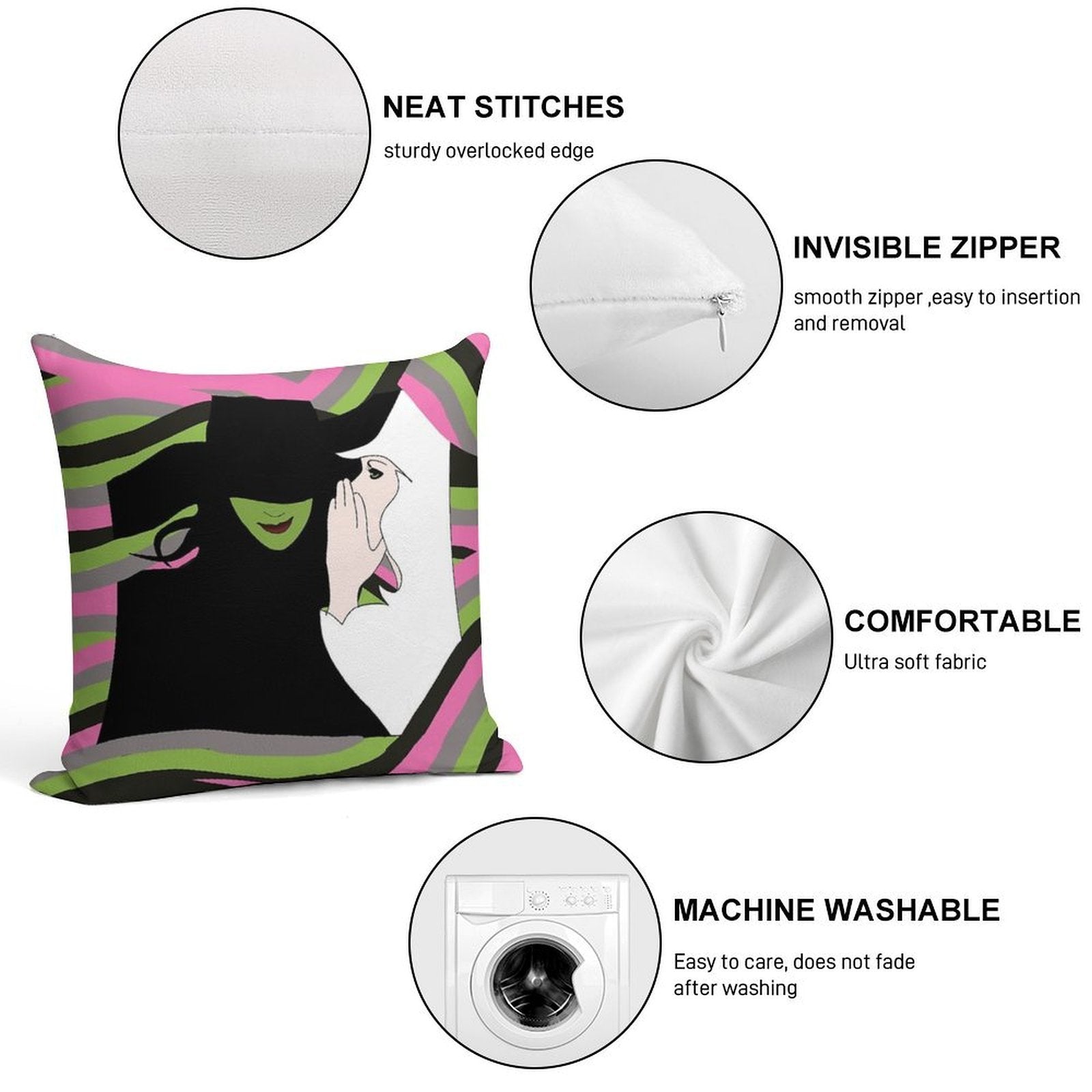 Wicked Album Cover Soft Washable Throw Pillow
