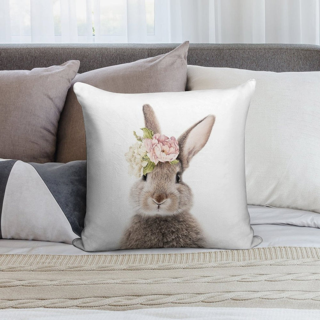 Peek-a-boo Floral Bunny Soft High-Density Material Throw Pillow