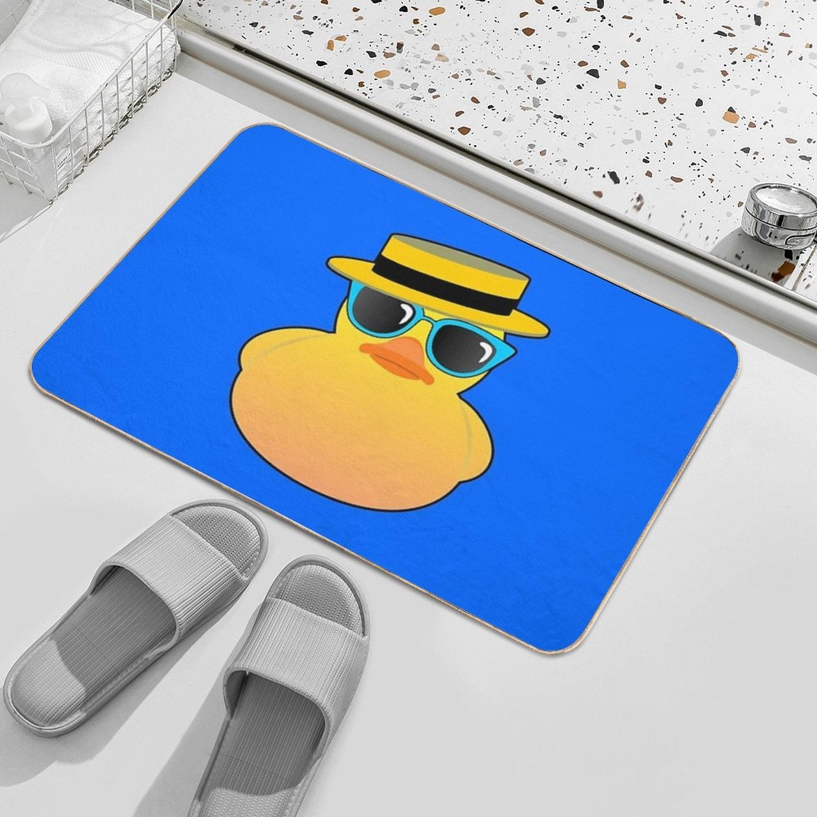 Rubber Duck Ducky Wearing Boater Hat And Sunglasses  Odorless Bath Mat