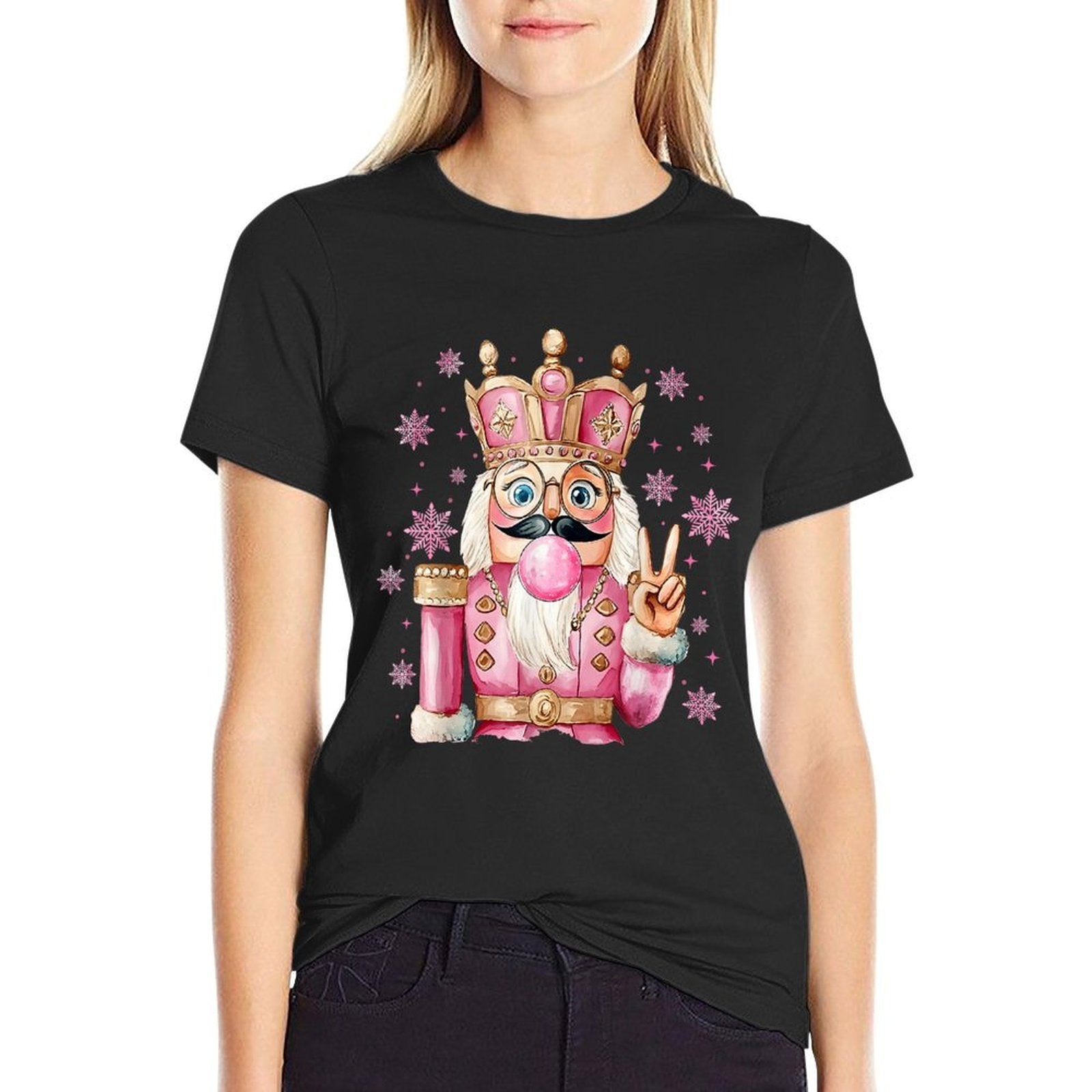 Cute Pink Nutcracker Blowing Bubble Christmas Girly Pajamas  Moisture-wicking T-Shirt