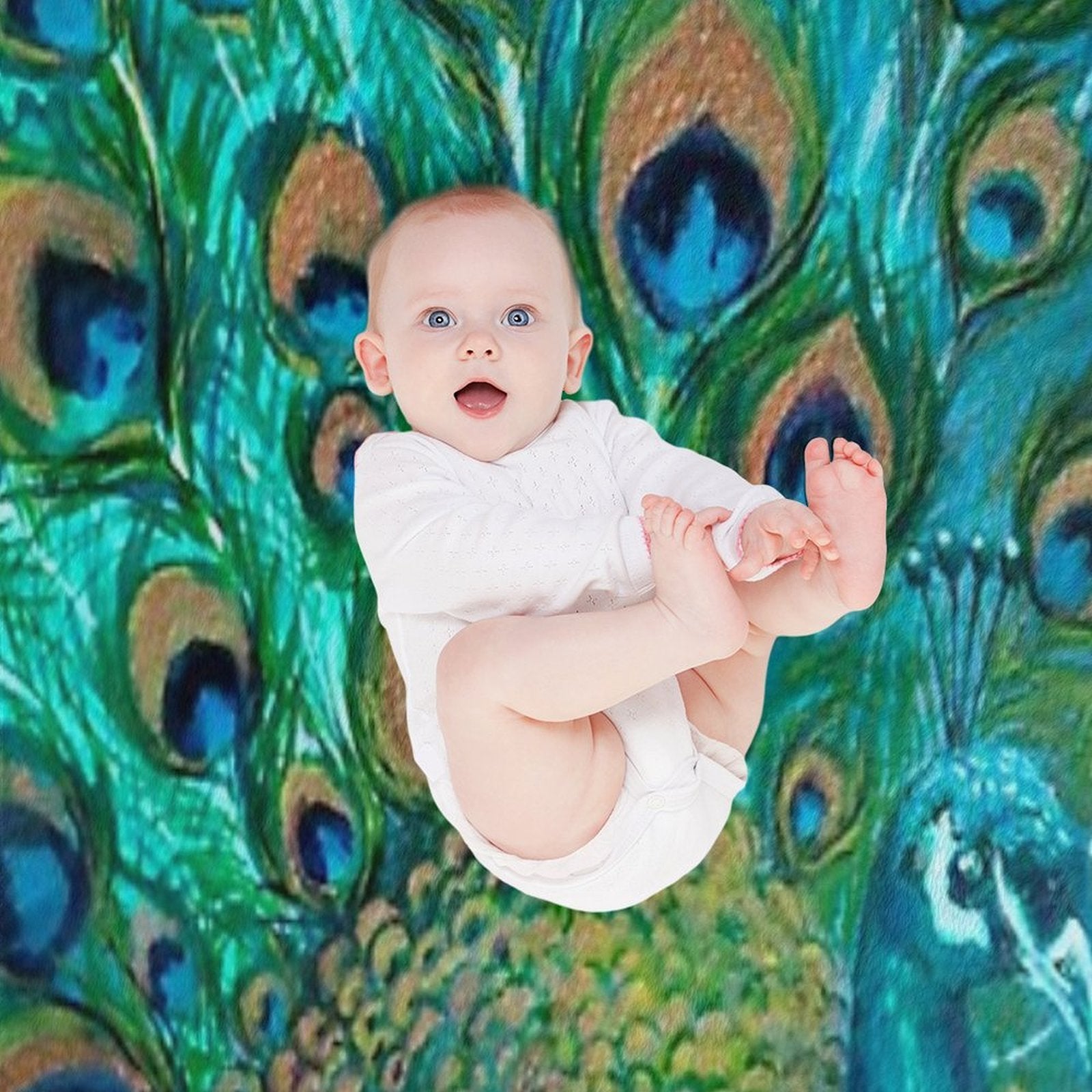 Colourised Aqua Peacock All-season Throw Blanket