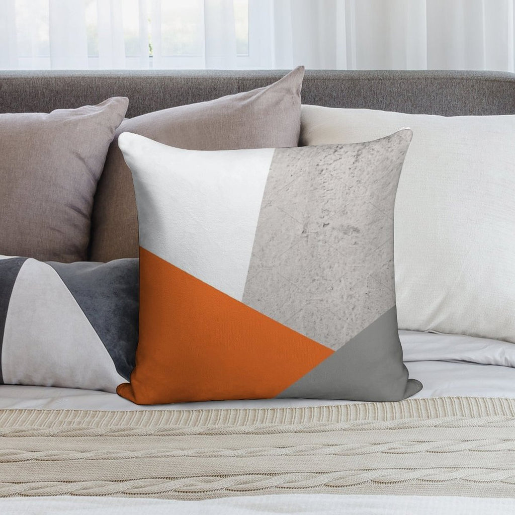 Grey Orange And Concrete Color Block Soft Easy Maintenance Throw Pillow