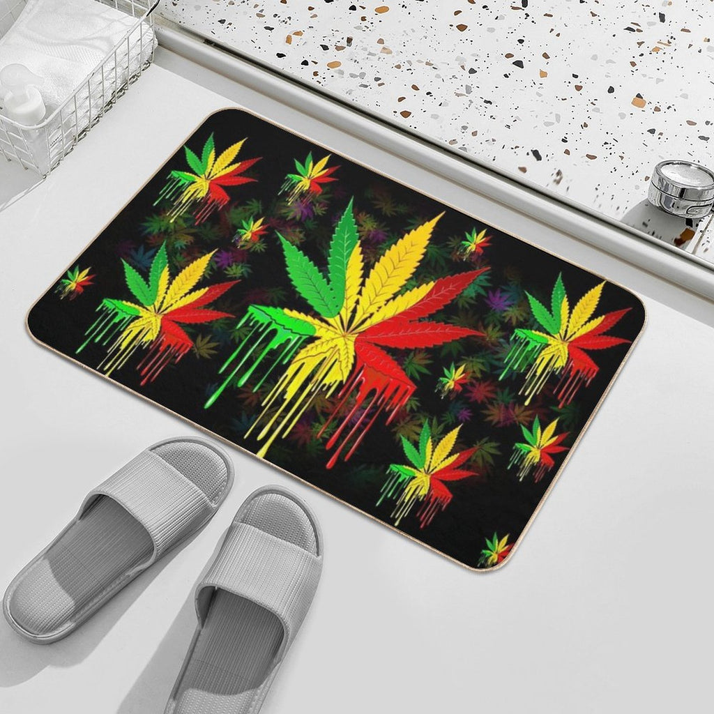 Leaf Rasta Colors Dripping Paint  Long-Lasting Bath Mat