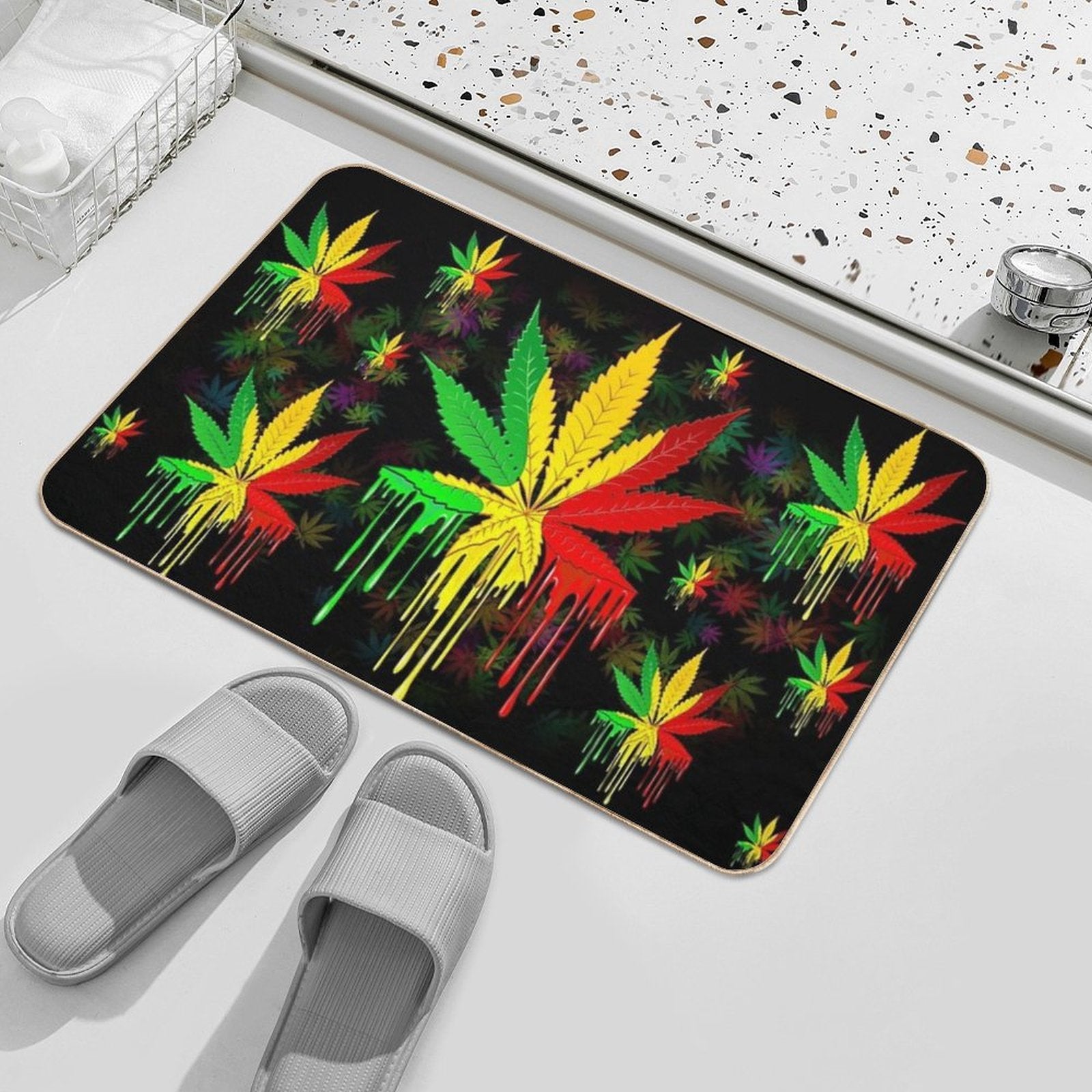 Leaf Rasta Colors Dripping Paint  Long-Lasting Bath Mat