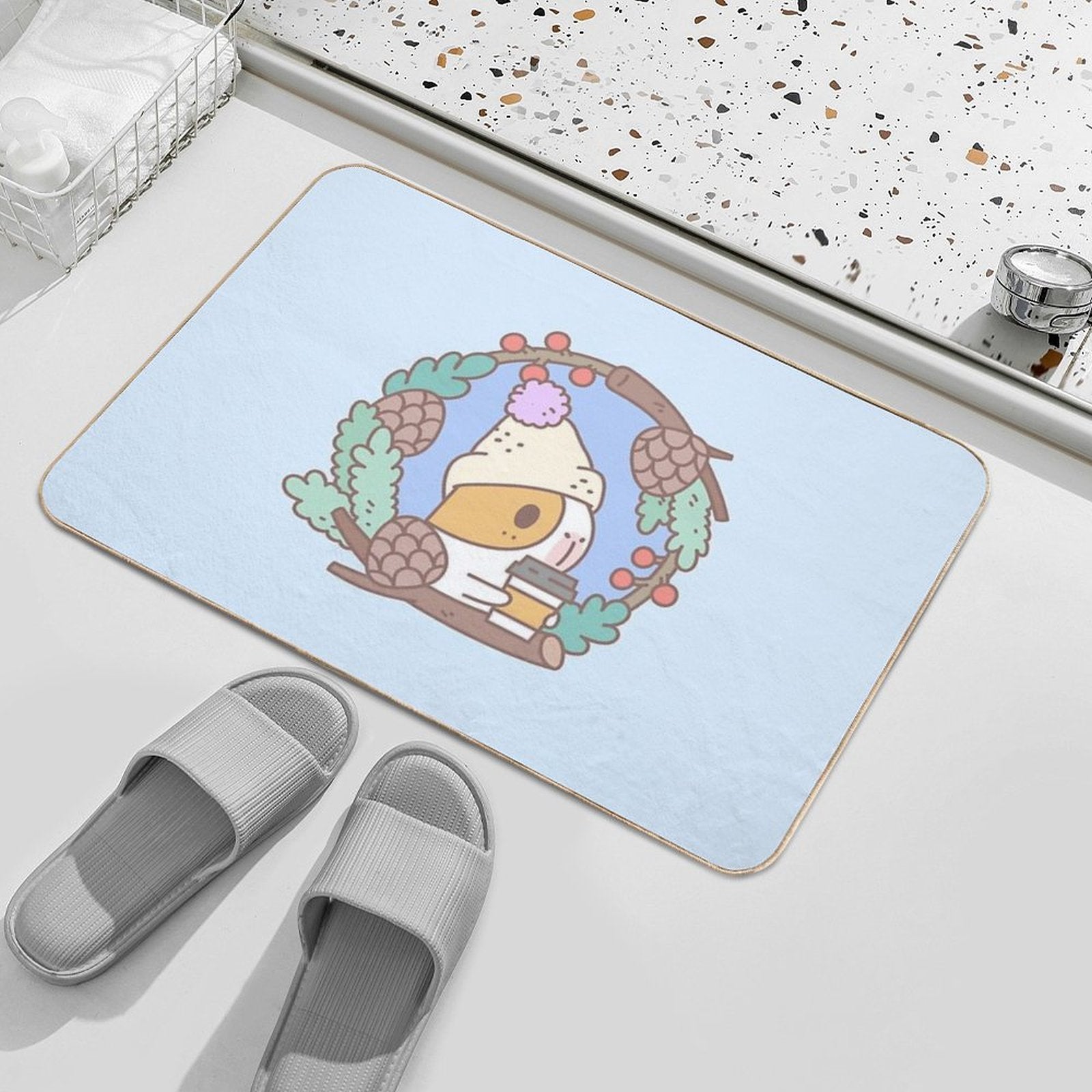 Bubu The Guinea Pig, Fall Coffee  Slip-Resistant Bath Mat