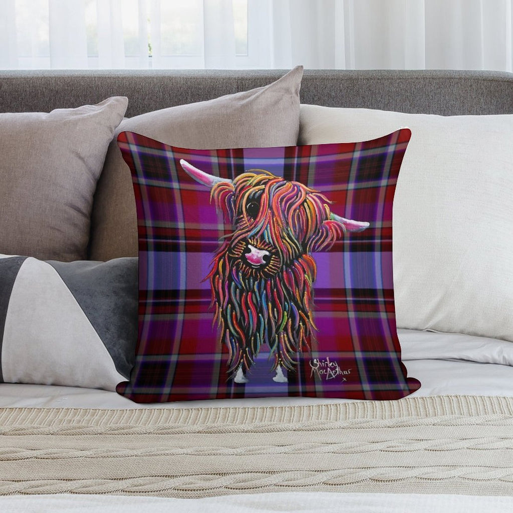 SCoTTiSH HiGHLaND CoW ' TaRTaN BoLLY P ' BY SHiRLeY MacARTHuR Soft Luxury Feel Throw Pillow
