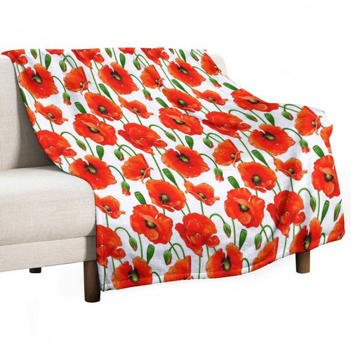 Beautiful Red Poppy Flowers Machine-washable Throw Blanket