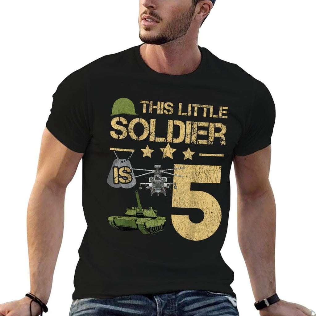5 Year Old Soldier Birthday Boy 5th Birthday Kids Army Camo  Fade-proof Color T-Shirt