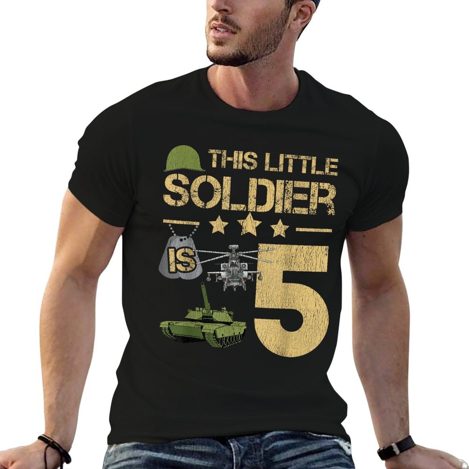 5 Year Old Soldier Birthday Boy 5th Birthday Kids Army Camo  Fade-proof Color T-Shirt